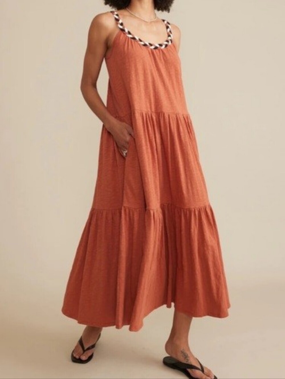 Marine Layer Burnt Orange Tiered Maxi Dress with Braided Straps..Size:M